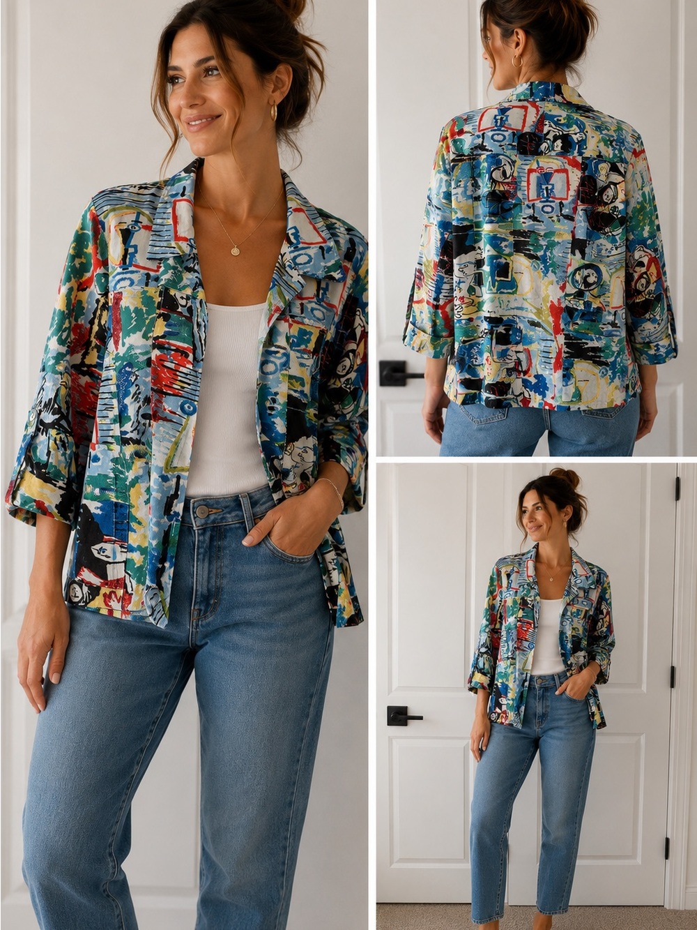 Kaktus Multicolor Abstract Print Lightweight Jacket